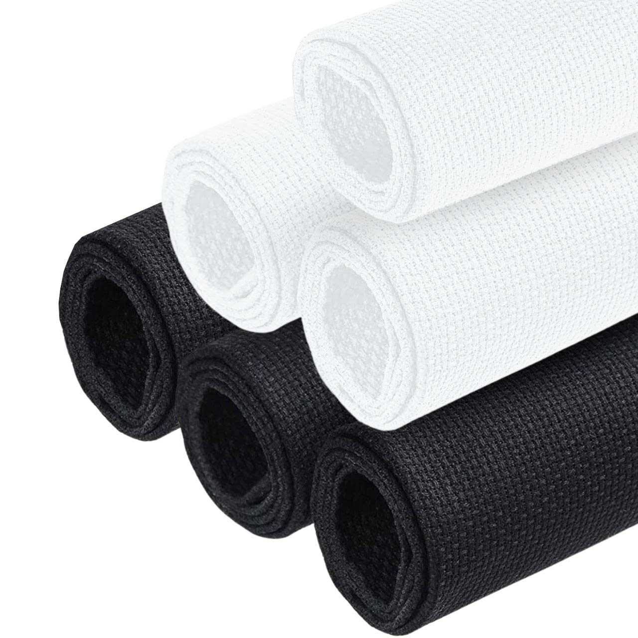 6PCS Aida Cloth 14 Count 3 Pieces Black Cross Stitch Fabric and 3 Pieces White Cross Stitch Fabric Cotton Embroidery Cloth for Needlework 14 Count for Craft Embroidery